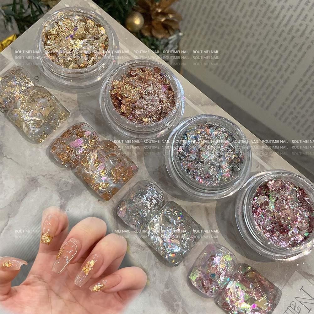 Gold Foil Flakes - 4pcs/Set 3D Rose Gold Silver Copper