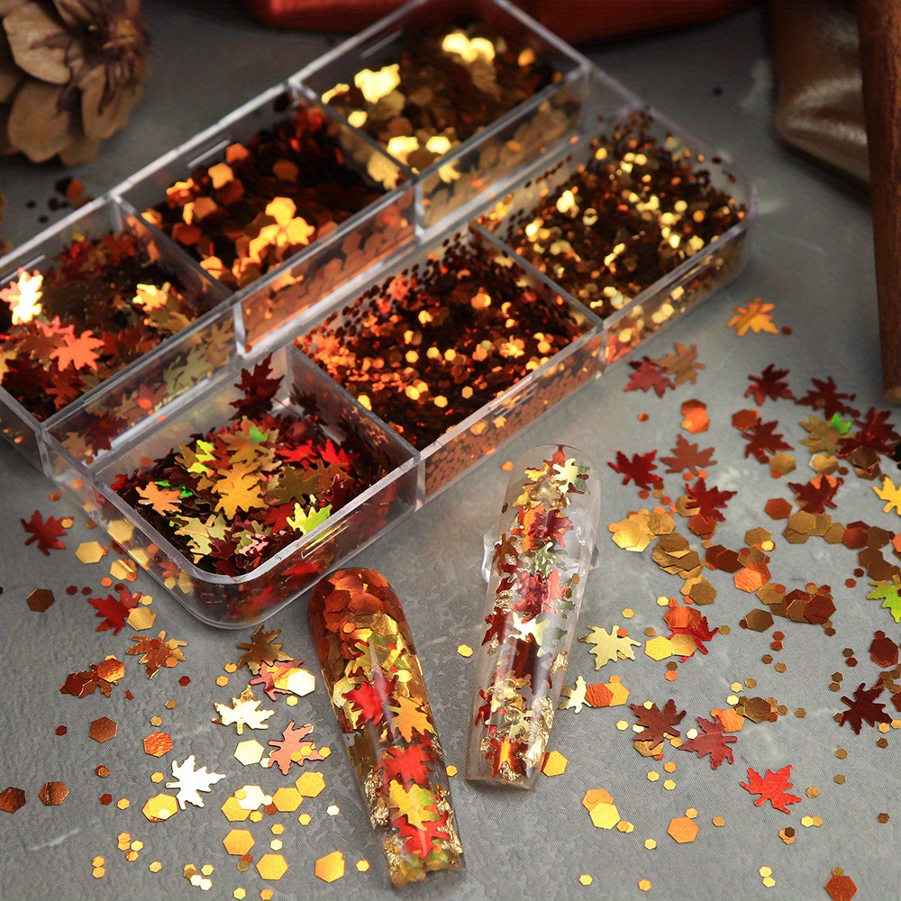 6 Grids Autumn Nail Glitter Fl - огляд і ціна Gold Foil Flakes